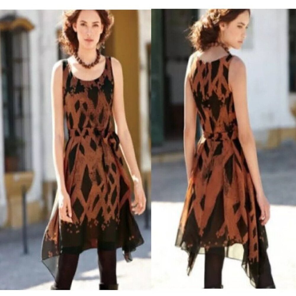Like New Peruvian Connection Shibori Silk SharkBite Hem Dress Sleeveless Size 6